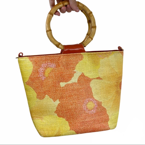 Handbags - Vintage Sunny Hawaii Floral Bamboo Handbag